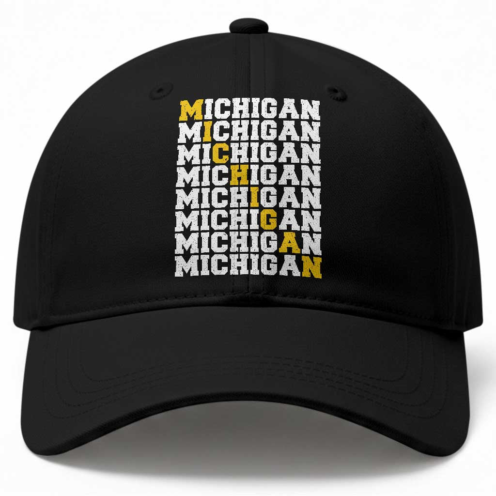 Michigan Fan Baseball Cap Yellow Bold Athletic Sport State Letters Game Day TS11 Print Your Wear