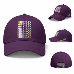 Michigan Fan Baseball Cap Yellow Bold Athletic Sport State Letters Game Day TS11 Baseball Cap Universal Fit Purple Print Your Wear