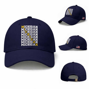 Michigan Fan Baseball Cap Yellow Bold Athletic Sport State Letters Game Day TS11 Baseball Cap Universal Fit Dark Blue Print Your Wear
