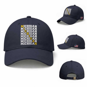 Michigan Fan Baseball Cap Yellow Bold Athletic Sport State Letters Game Day TS11 Baseball Cap Universal Fit Navy Print Your Wear