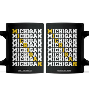 Michigan Fan Coffee Mug Yellow Bold Athletic Sport State Letters Game Day TS11 Black Print Your Wear