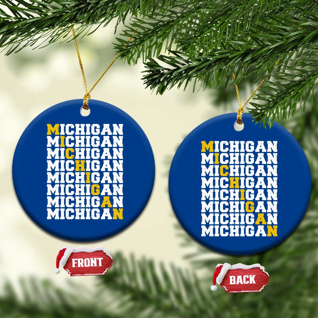 Michigan Fan Ceramic Ornament Yellow Bold Athletic Sport State Letters Game Day TS11 1pc Blue Print Your Wear