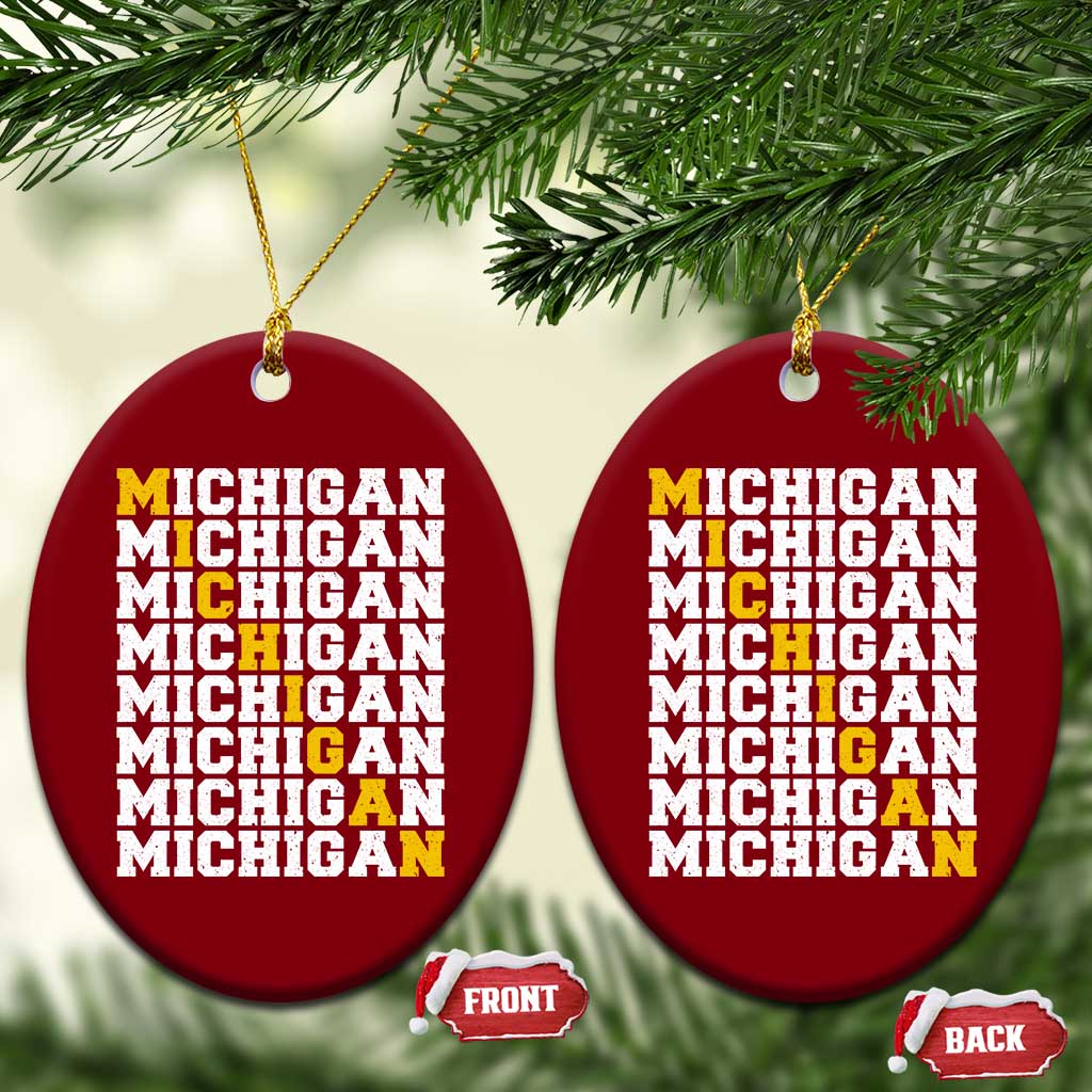 Michigan Fan Ceramic Ornament Yellow Bold Athletic Sport State Letters Game Day TS11 Print Your Wear