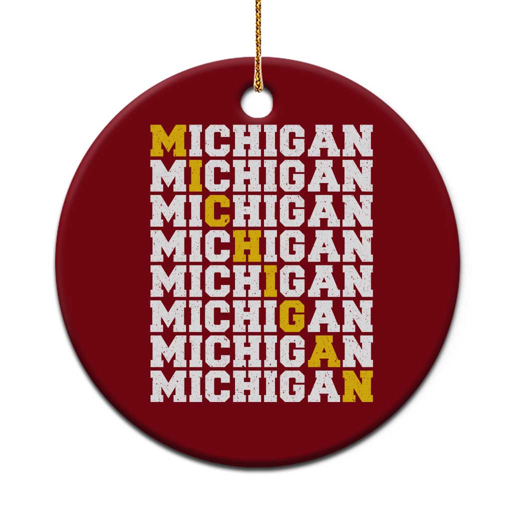 Michigan Fan Ceramic Ornament Yellow Bold Athletic Sport State Letters Game Day TS11 1pc Red Print Your Wear