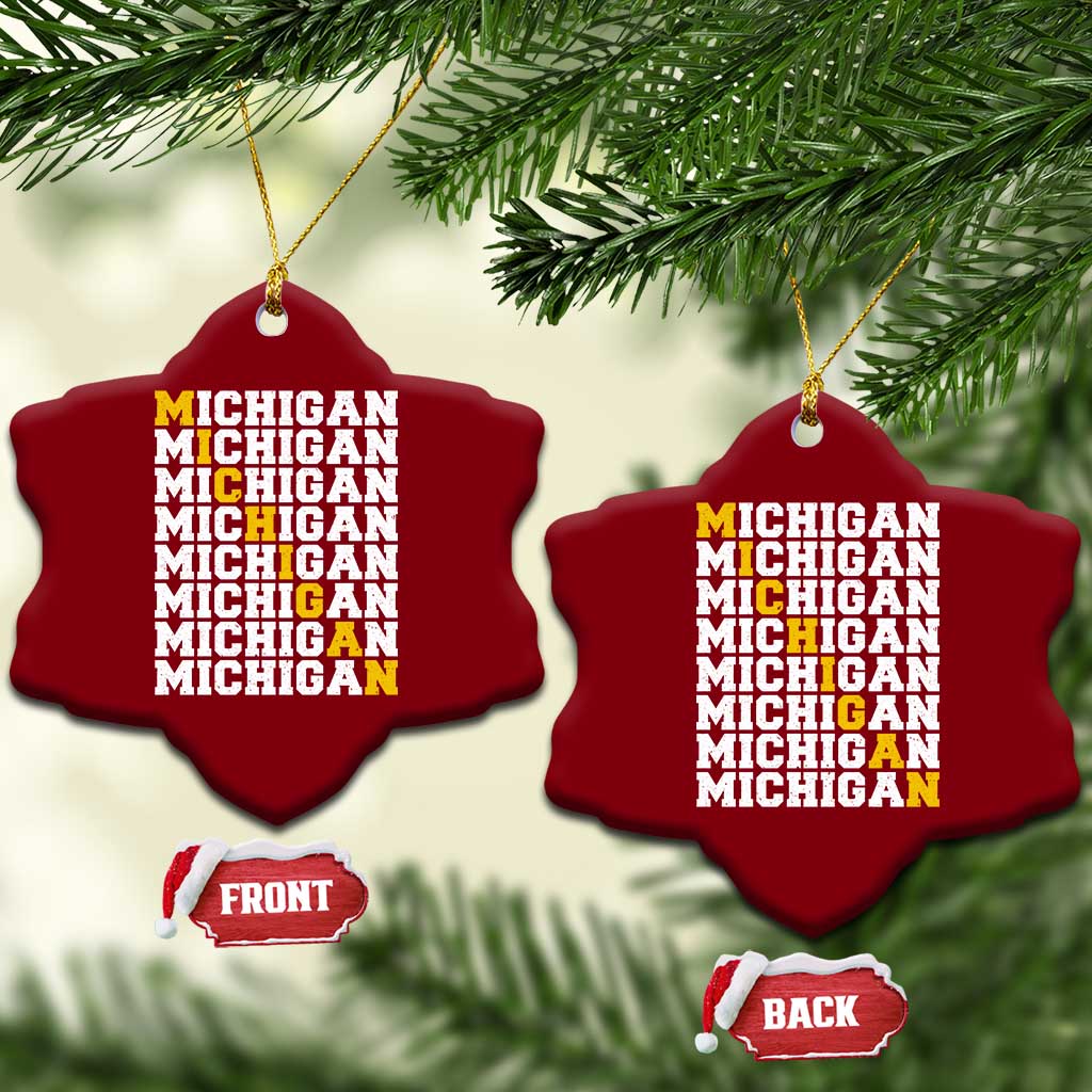 Michigan Fan Ceramic Ornament Yellow Bold Athletic Sport State Letters Game Day TS11 Print Your Wear