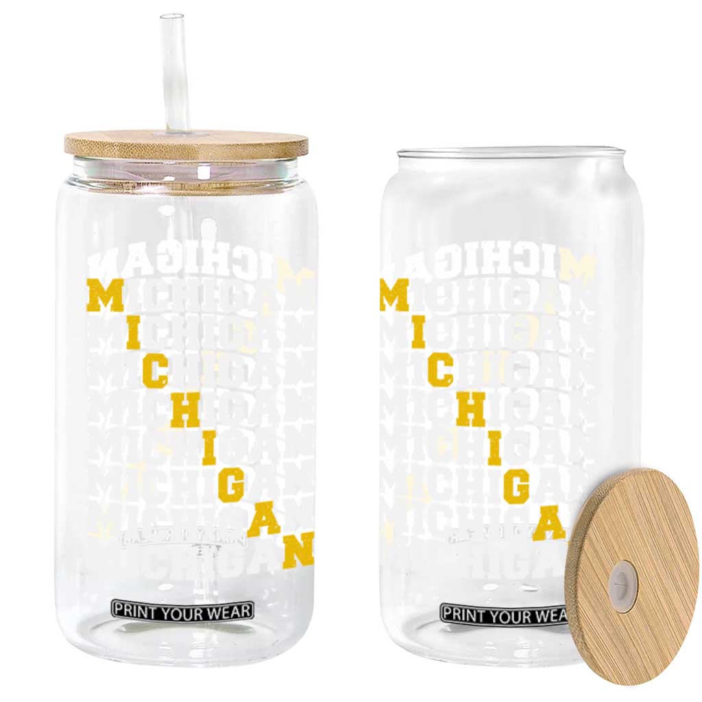 Michigan Fan Glass Can Yellow Bold Athletic Sport State Letters Game Day TS11 Print Your Wear