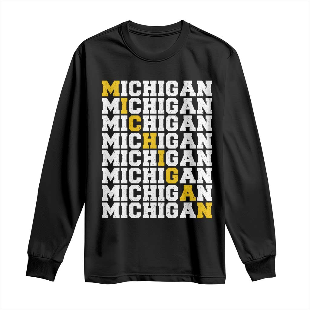 Michigan Fan Long Sleeve Shirt Yellow Bold Athletic Sport State Letters Game Day TS11 Black Print Your Wear