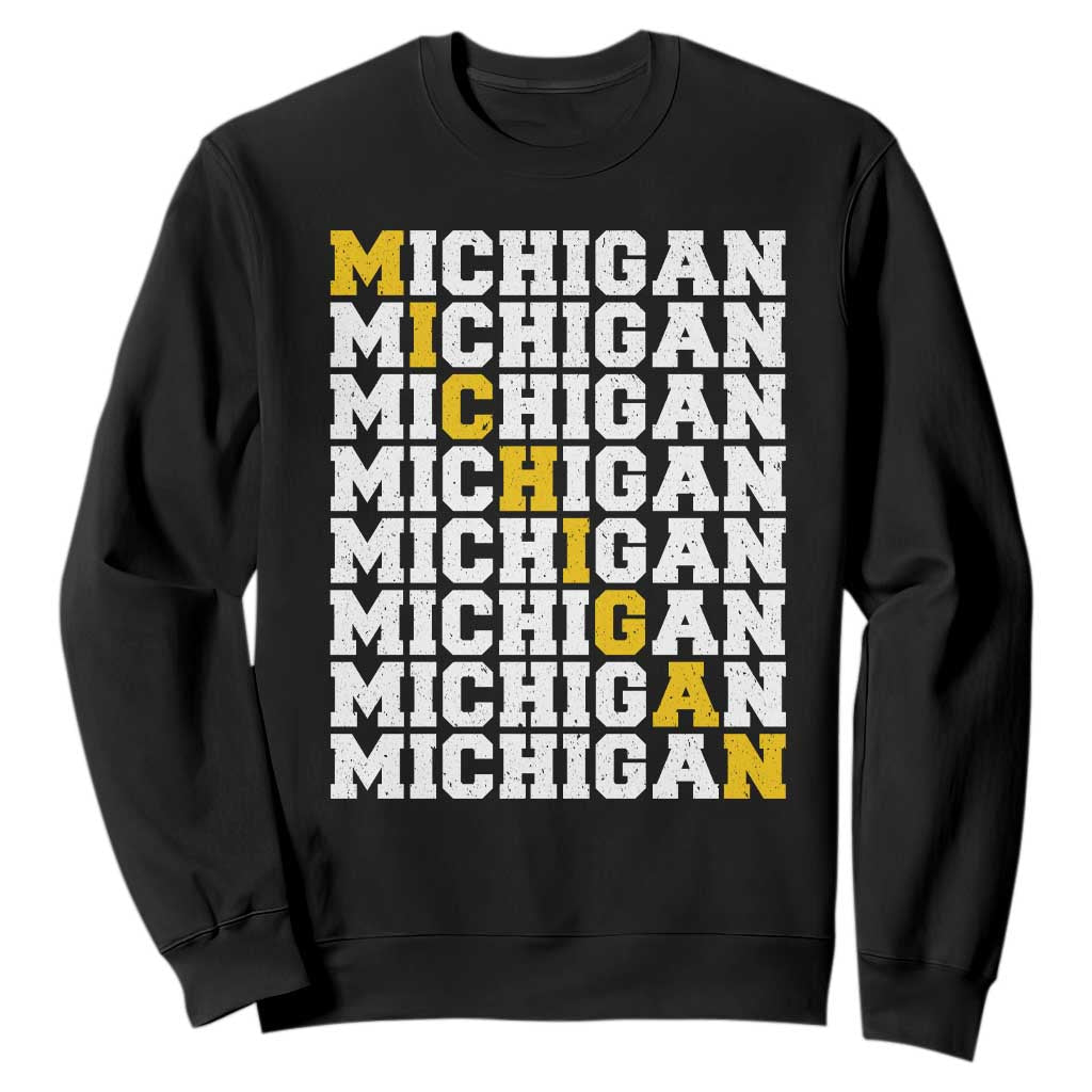 Michigan Fan Sweatshirt Yellow Bold Athletic Sport State Letters Game Day TS11 Black Print Your Wear