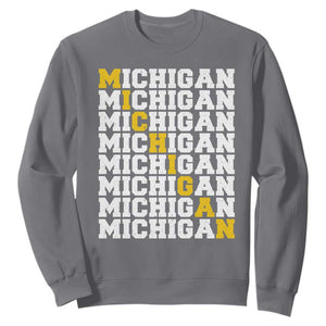 Michigan Fan Sweatshirt Yellow Bold Athletic Sport State Letters Game Day TS11 Charcoal Print Your Wear