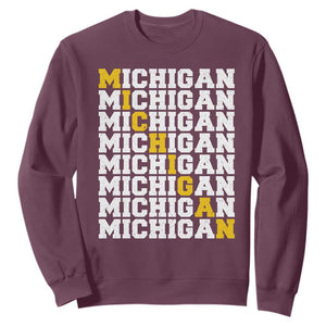 Michigan Fan Sweatshirt Yellow Bold Athletic Sport State Letters Game Day TS11 Maroon Print Your Wear