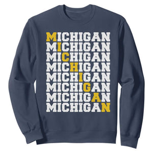 Michigan Fan Sweatshirt Yellow Bold Athletic Sport State Letters Game Day TS11 Navy Print Your Wear