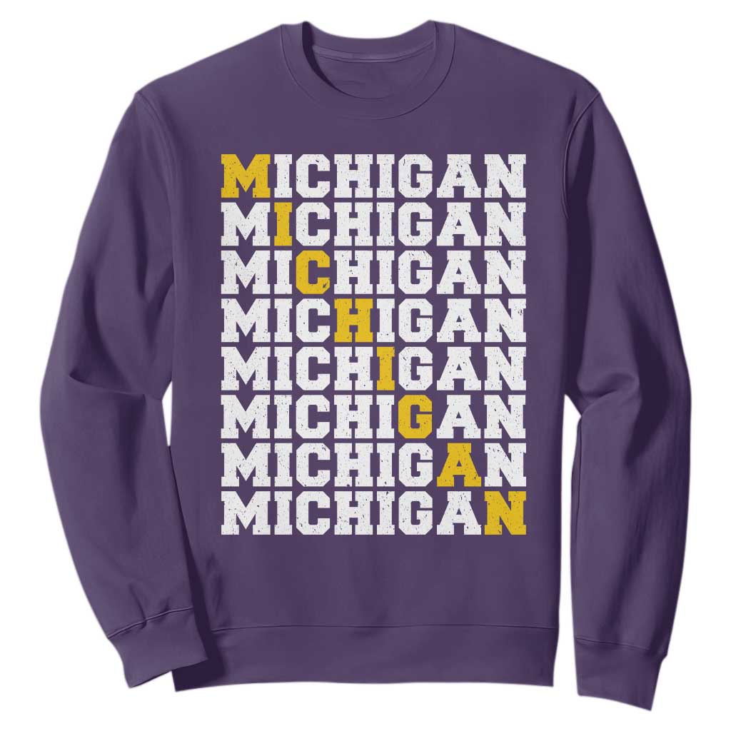 Michigan Fan Sweatshirt Yellow Bold Athletic Sport State Letters Game Day TS11 Purple Print Your Wear