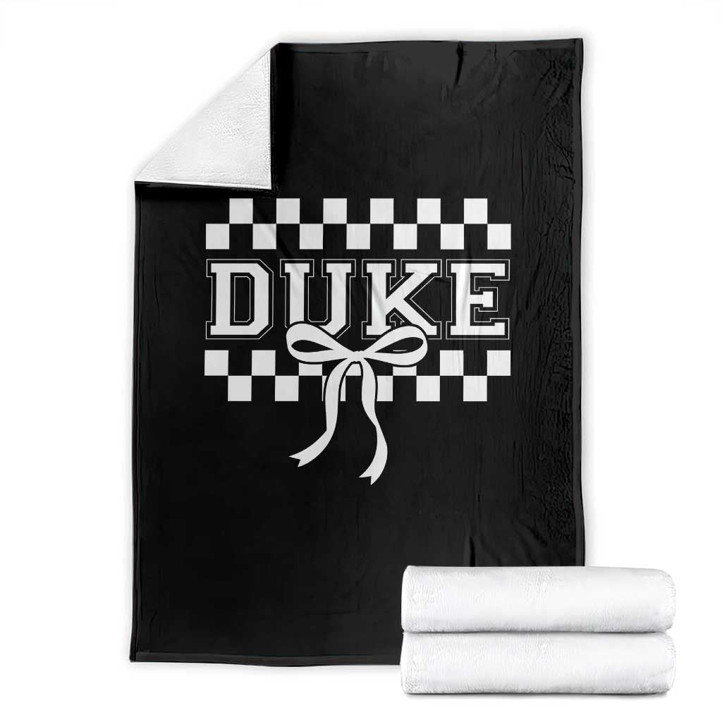 Duke Bold Letters Name Coquette Bow Checkered for Sports Fans Throw Blanket TS11 Black Print Your Wear