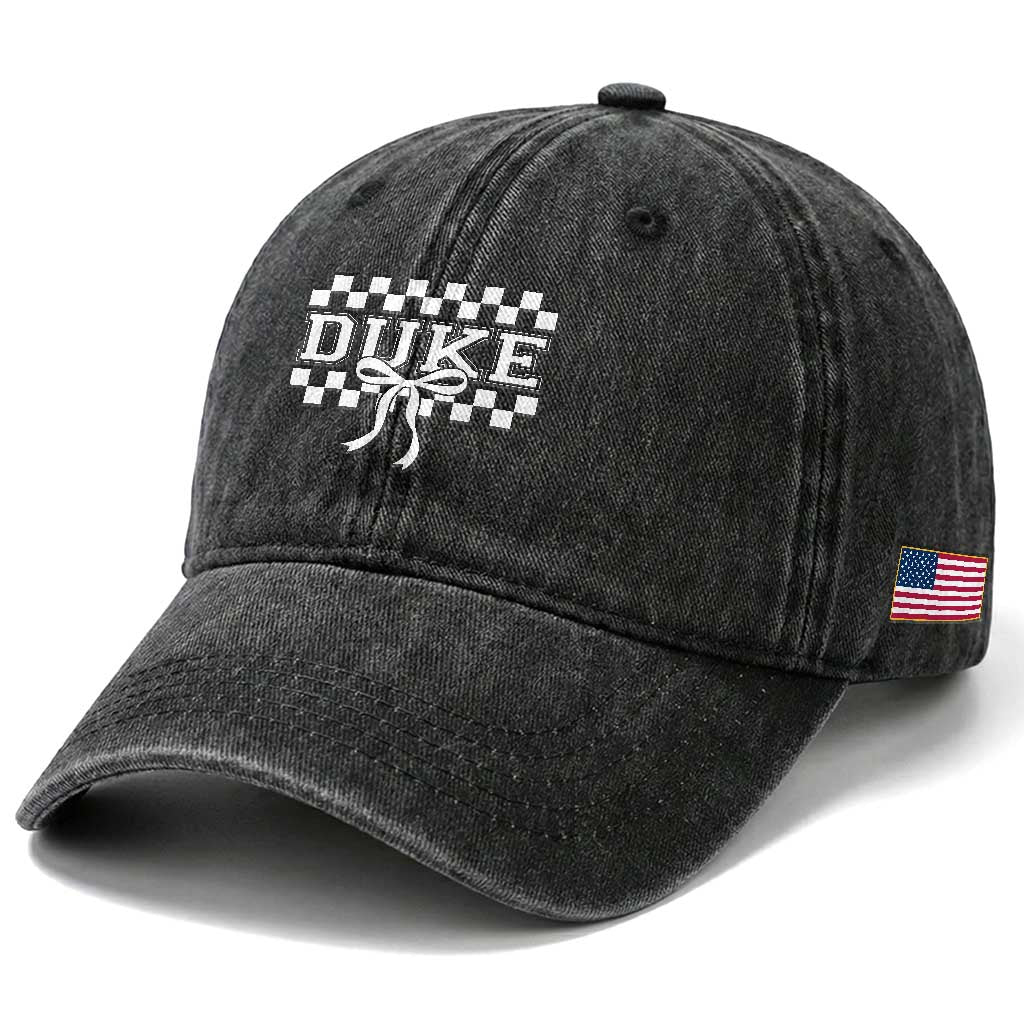 Duke Bold Letters Name Coquette Bow Checkered for Sports Fans Washed Cotton Baseball Cap TS11 Print Your Wear