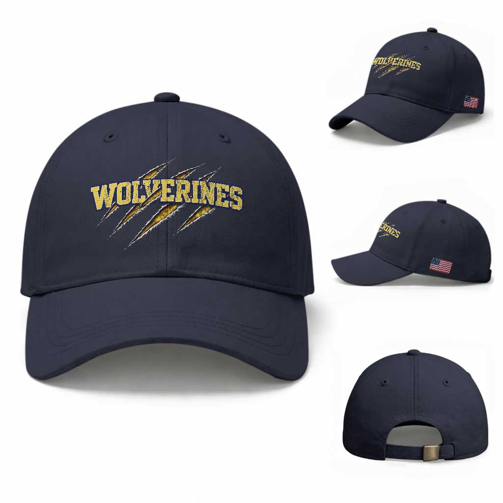 Wolverine Lover Sports Game Day Scratch Mark Baseball Cap TS11 Baseball Cap Universal Fit Navy Print Your Wear