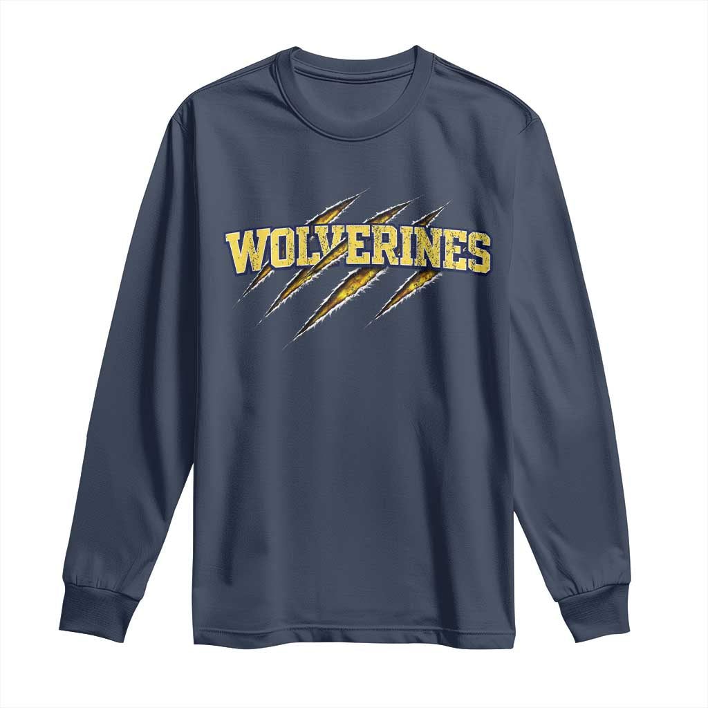 Wolverine Lover Sports Game Day Scratch Mark Long Sleeve Shirt TS11 Navy Print Your Wear