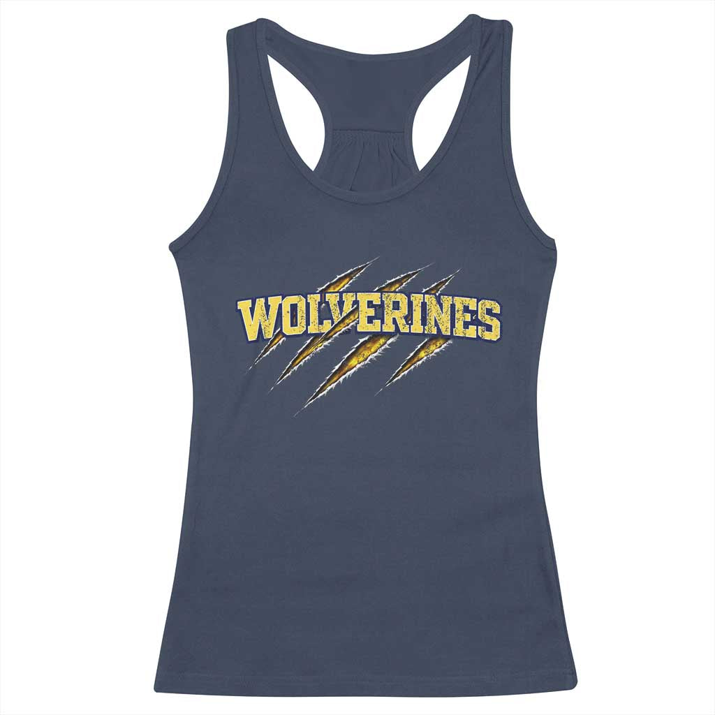 Wolverine Lover Sports Game Day Scratch Mark Racerback Tank Top TS11 Navy Print Your Wear