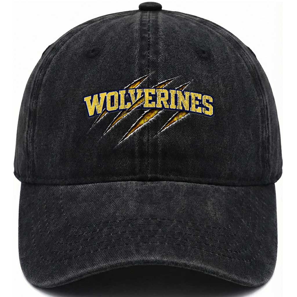 Wolverine Lover Sports Game Day Scratch Mark Washed Cotton Baseball Cap - TS11 Print Your Wear