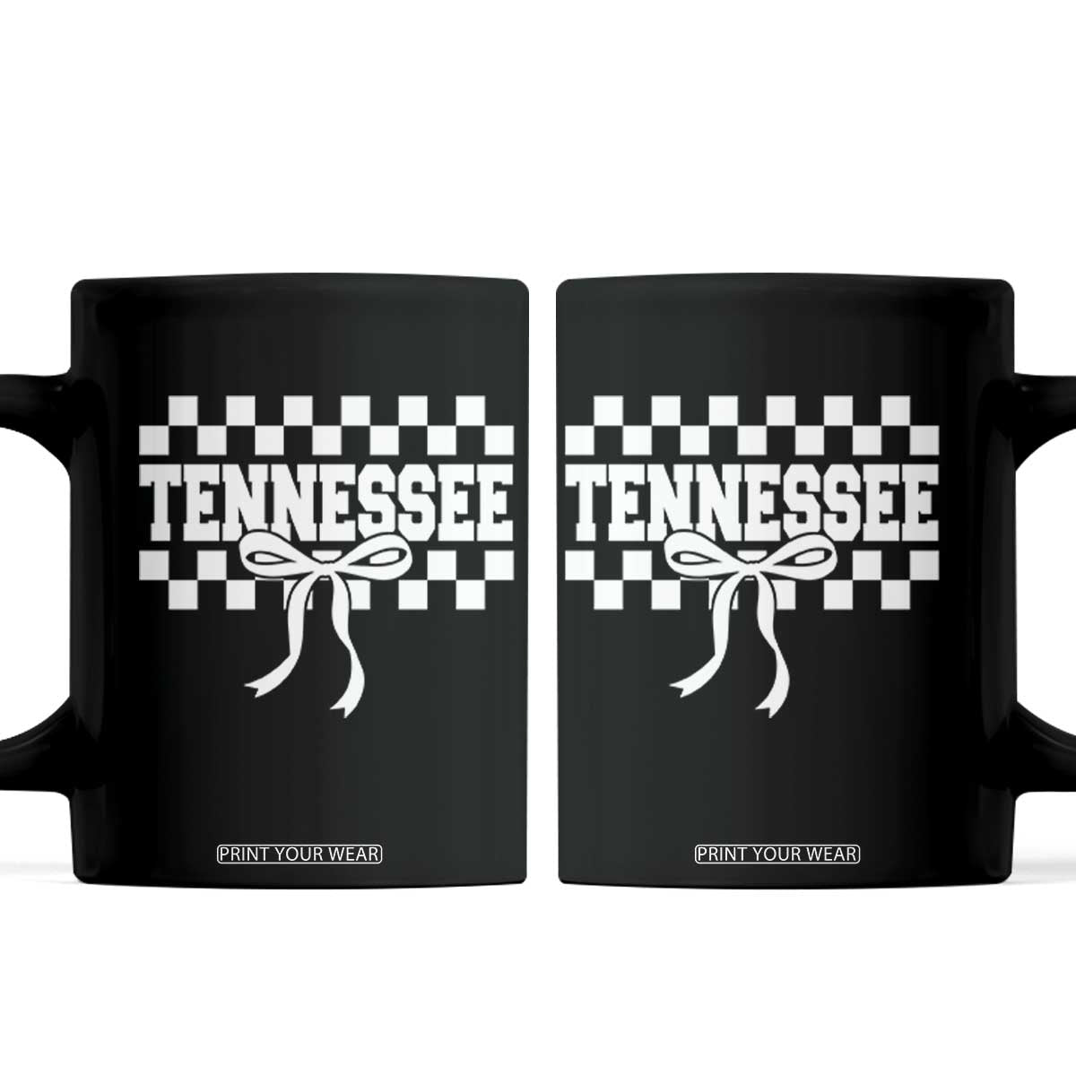 Tennessee Fan Coffee Mug TN State Sport Coquette Bow Checkered Design Game Day TS11 Black Print Your Wear