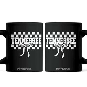 Tennessee Fan Coffee Mug TN State Sport Coquette Bow Checkered Design Game Day TS11 Black Print Your Wear