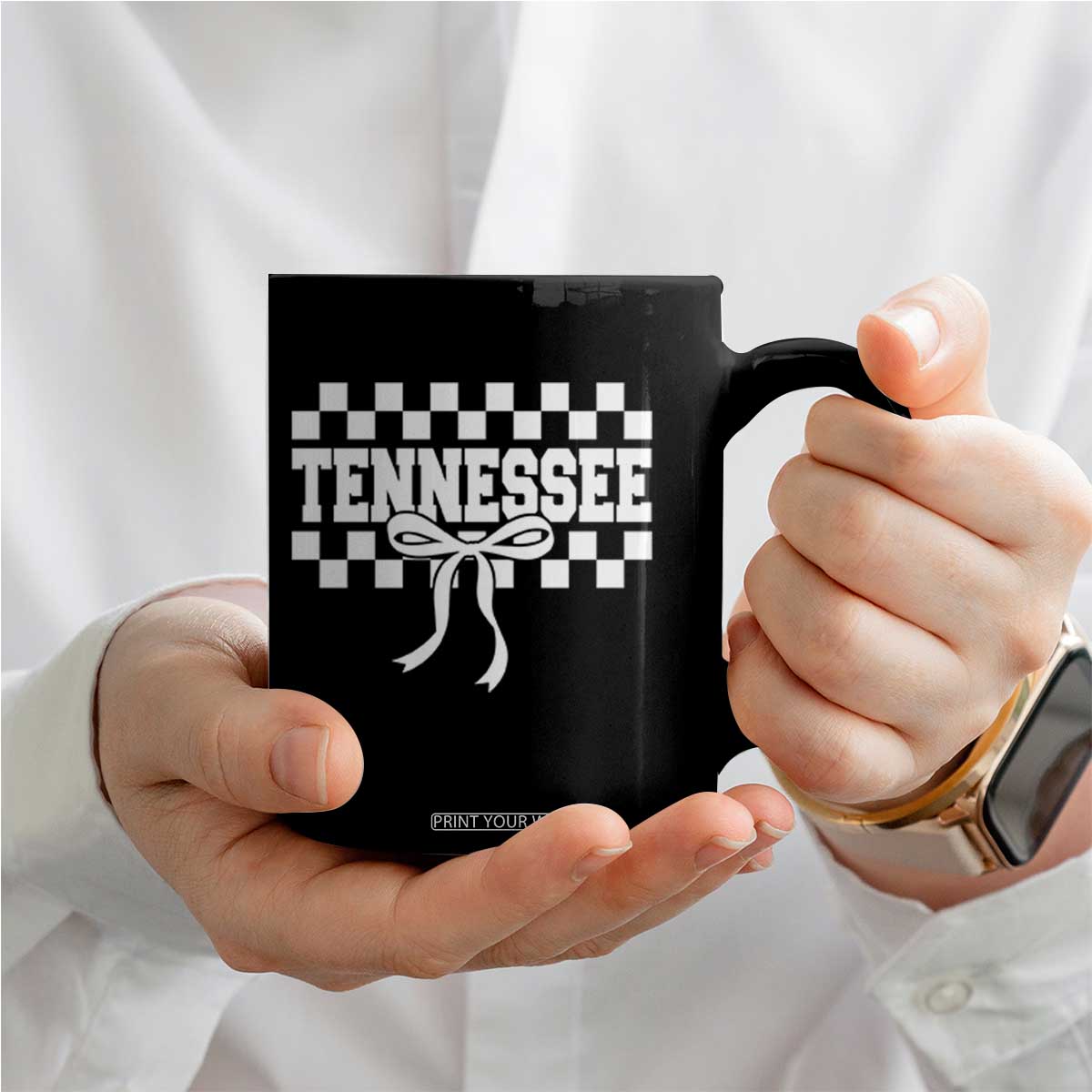 Tennessee Fan Coffee Mug TN State Sport Coquette Bow Checkered Design Game Day TS11 Print Your Wear