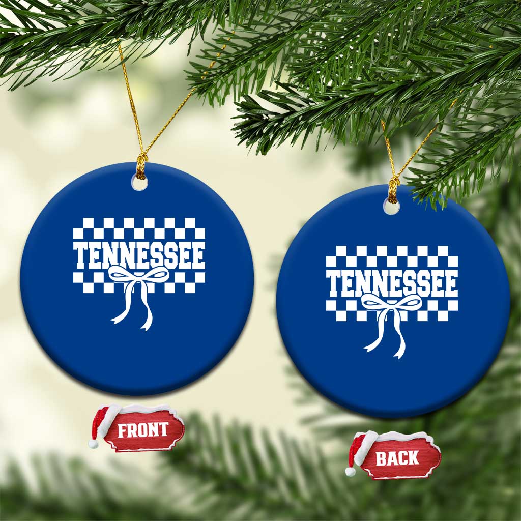 Tennessee Fan Ceramic Ornament TN State Sport Coquette Bow Checkered Design Game Day TS11 1pc Blue Print Your Wear
