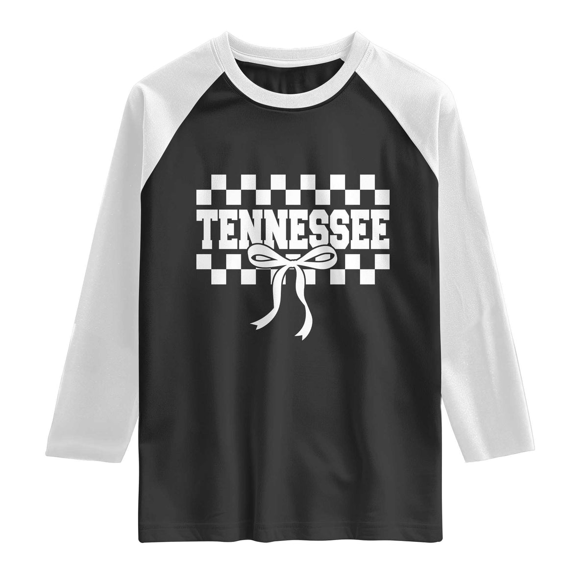 Tennessee Fan Raglan Shirt TN State Sport Coquette Bow Checkered Design Game Day TS11 Black White Print Your Wear