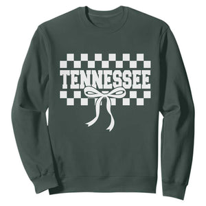 Tennessee Fan Sweatshirt TN State Sport Coquette Bow Checkered Design Game Day TS11 Dark Forest Green Print Your Wear