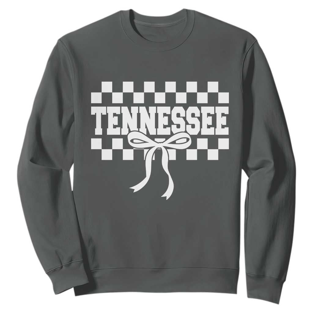 Tennessee Fan Sweatshirt TN State Sport Coquette Bow Checkered Design Game Day TS11 Dark Heather Print Your Wear