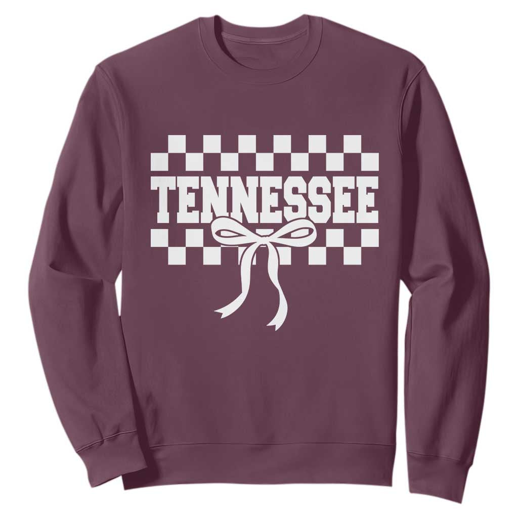 Tennessee Fan Sweatshirt TN State Sport Coquette Bow Checkered Design Game Day TS11 Maroon Print Your Wear