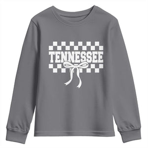 Tennessee Fan Youth Sweatshirt TN State Sport Coquette Bow Checkered Design Game Day TS11 Charcoal Print Your Wear