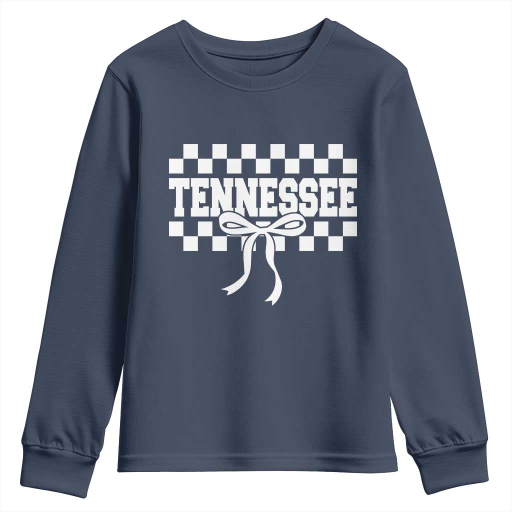 Tennessee Fan Youth Sweatshirt TN State Sport Coquette Bow Checkered Design Game Day TS11 Navy Print Your Wear