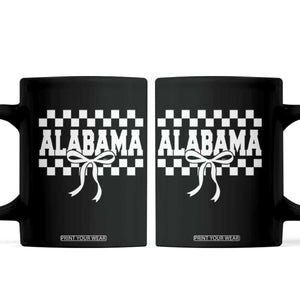 Alabama Fan Coffee Mug AL State Sport Coquette Bow Checkered Design Game Day TS11 Black Print Your Wear