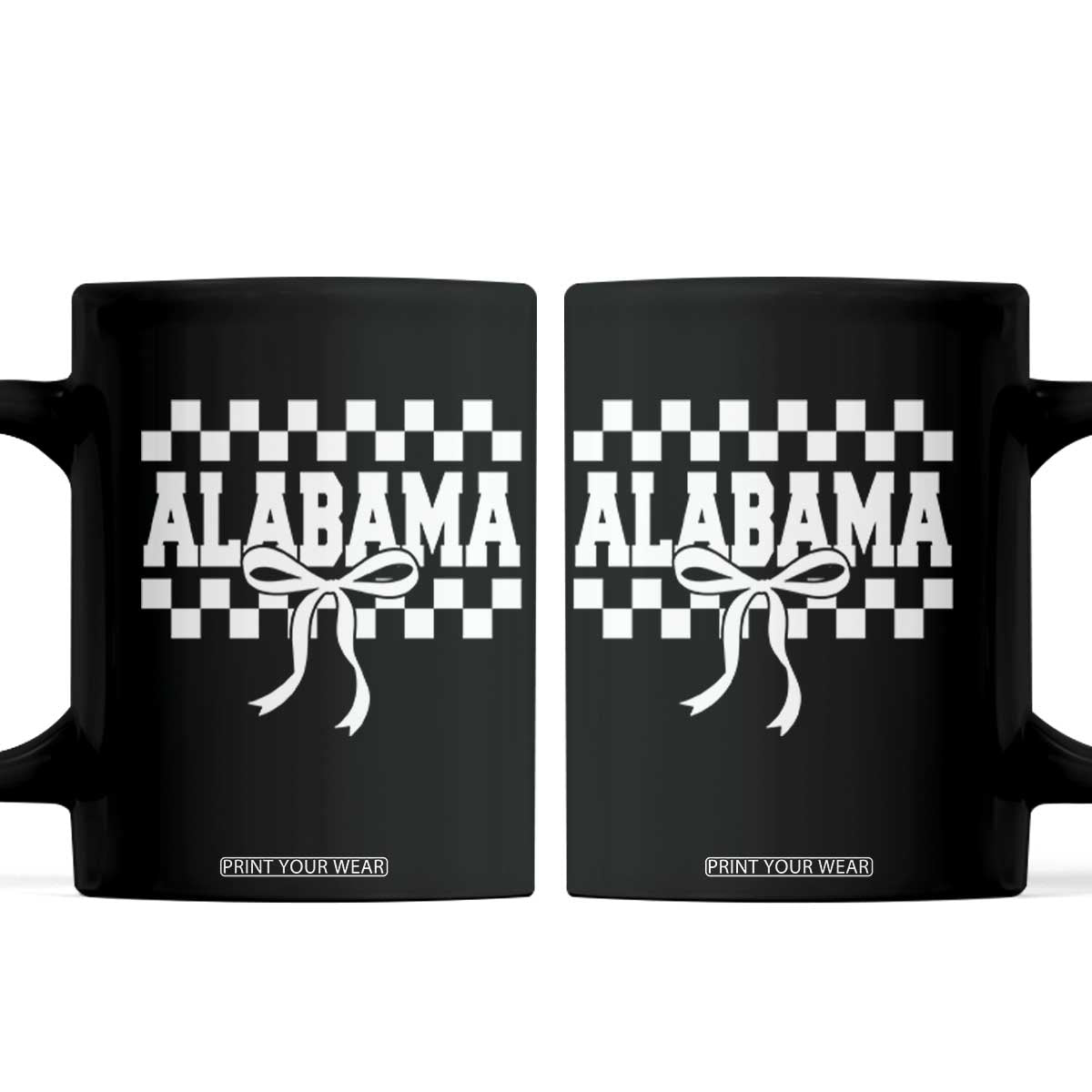 Alabama Fan Coffee Mug AL State Sport Coquette Bow Checkered Design Game Day TS11 Black Print Your Wear