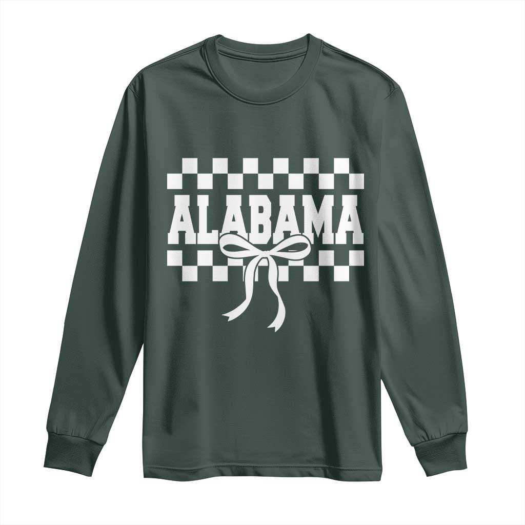 Alabama Fan Long Sleeve Shirt AL State Sport Coquette Bow Checkered Design Game Day TS11 Dark Forest Green Print Your Wear