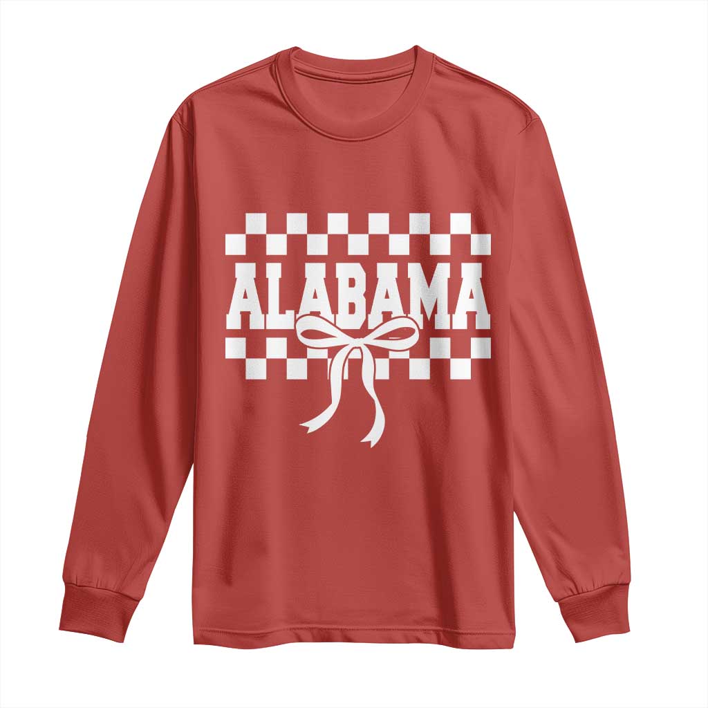 Alabama Fan Long Sleeve Shirt AL State Sport Coquette Bow Checkered Design Game Day TS11 Red Print Your Wear