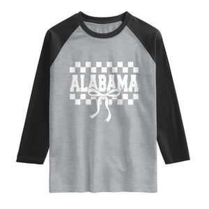 Alabama Fan Raglan Shirt AL State Sport Coquette Bow Checkered Design Game Day TS11 Heather Gray Black Print Your Wear