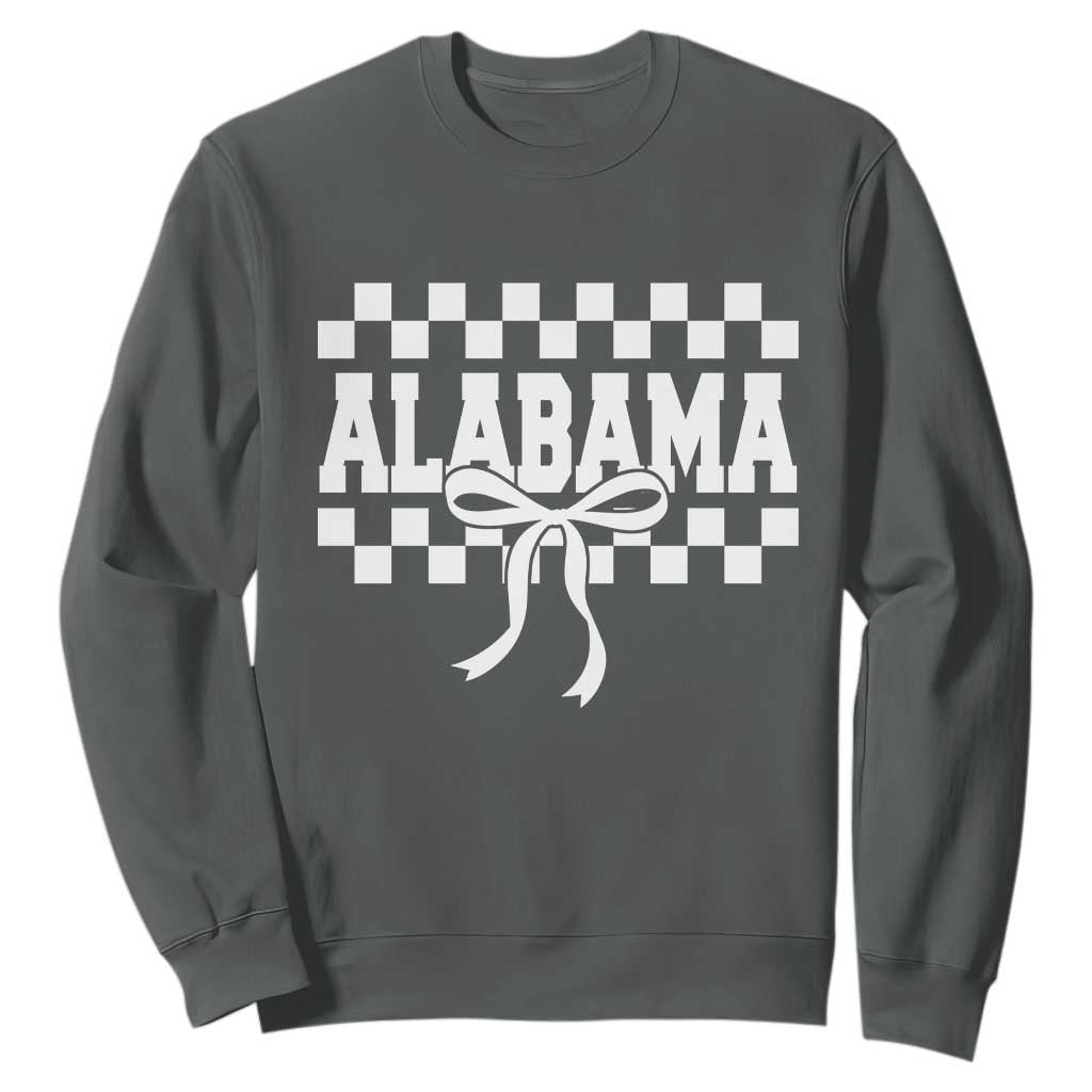 Alabama Fan Sweatshirt AL State Sport Coquette Bow Checkered Design Game Day TS11 Dark Heather Print Your Wear