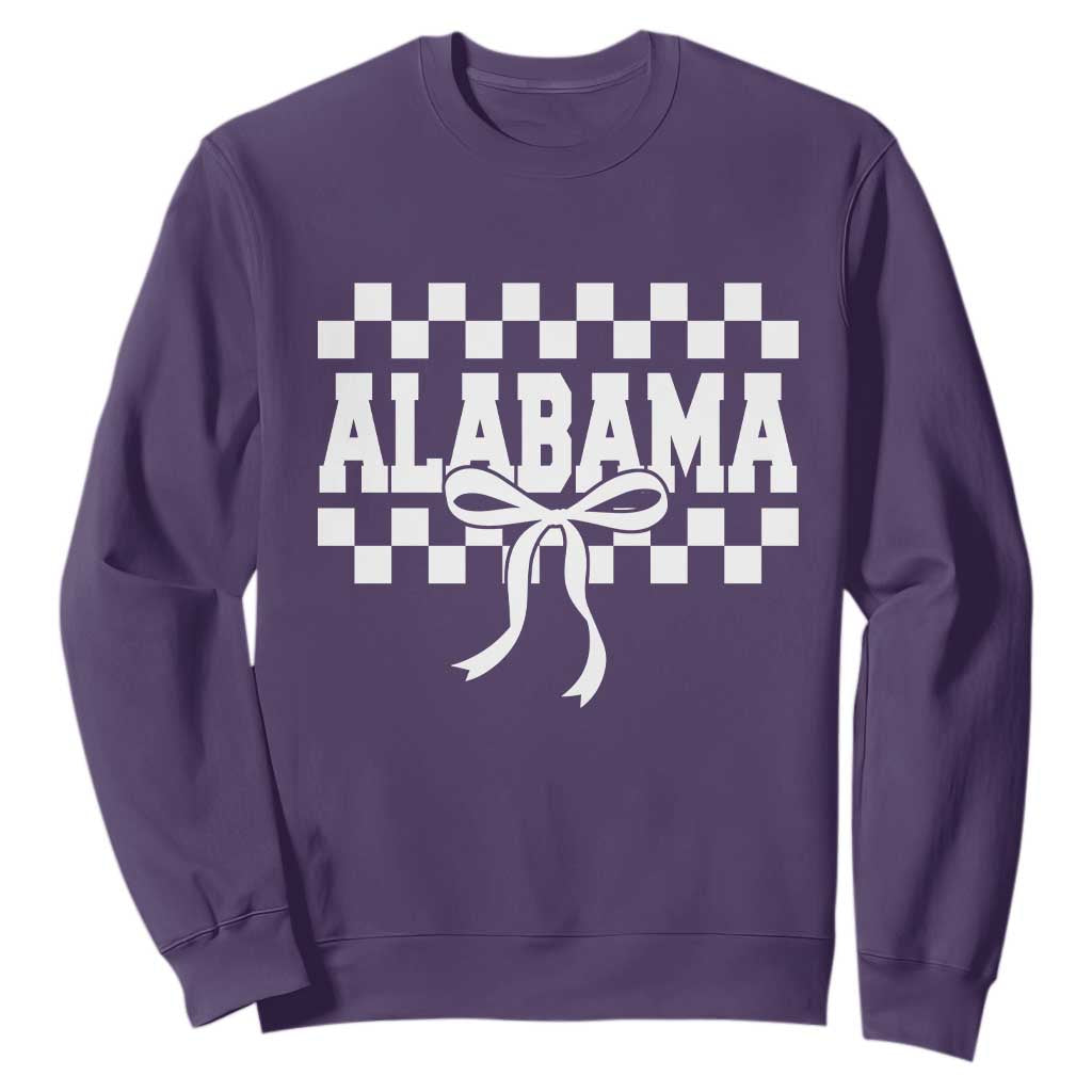 Alabama Fan Sweatshirt AL State Sport Coquette Bow Checkered Design Game Day TS11 Purple Print Your Wear