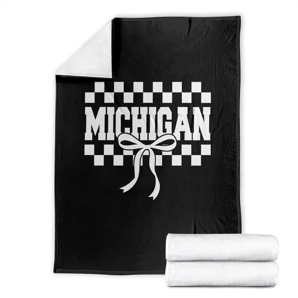 Michigan Fan Throw Blanket MI State Sport Coquette Bow Checkered Design Game Day TS11 Black Print Your Wear