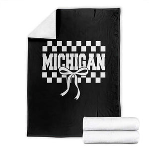 Michigan Fan Throw Blanket MI State Sport Coquette Bow Checkered Design Game Day TS11 Black Print Your Wear