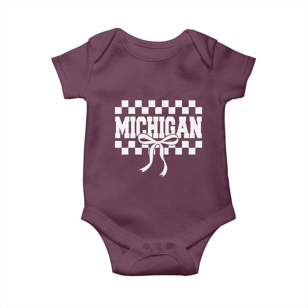 Michigan Fan Baby Onesie MI State Sport Coquette Bow Checkered Design Game Day TS11 Maroon Print Your Wear