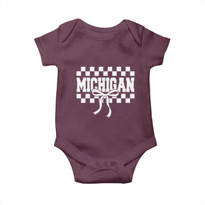 Michigan Fan Baby Onesie MI State Sport Coquette Bow Checkered Design Game Day TS11 Maroon Print Your Wear