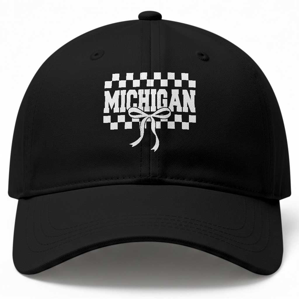 Michigan Fan Baseball Cap MI State Sport Coquette Bow Checkered Design Game Day TS11 Print Your Wear