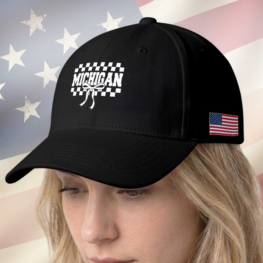 Michigan Fan Baseball Cap MI State Sport Coquette Bow Checkered Design Game Day TS11 Print Your Wear