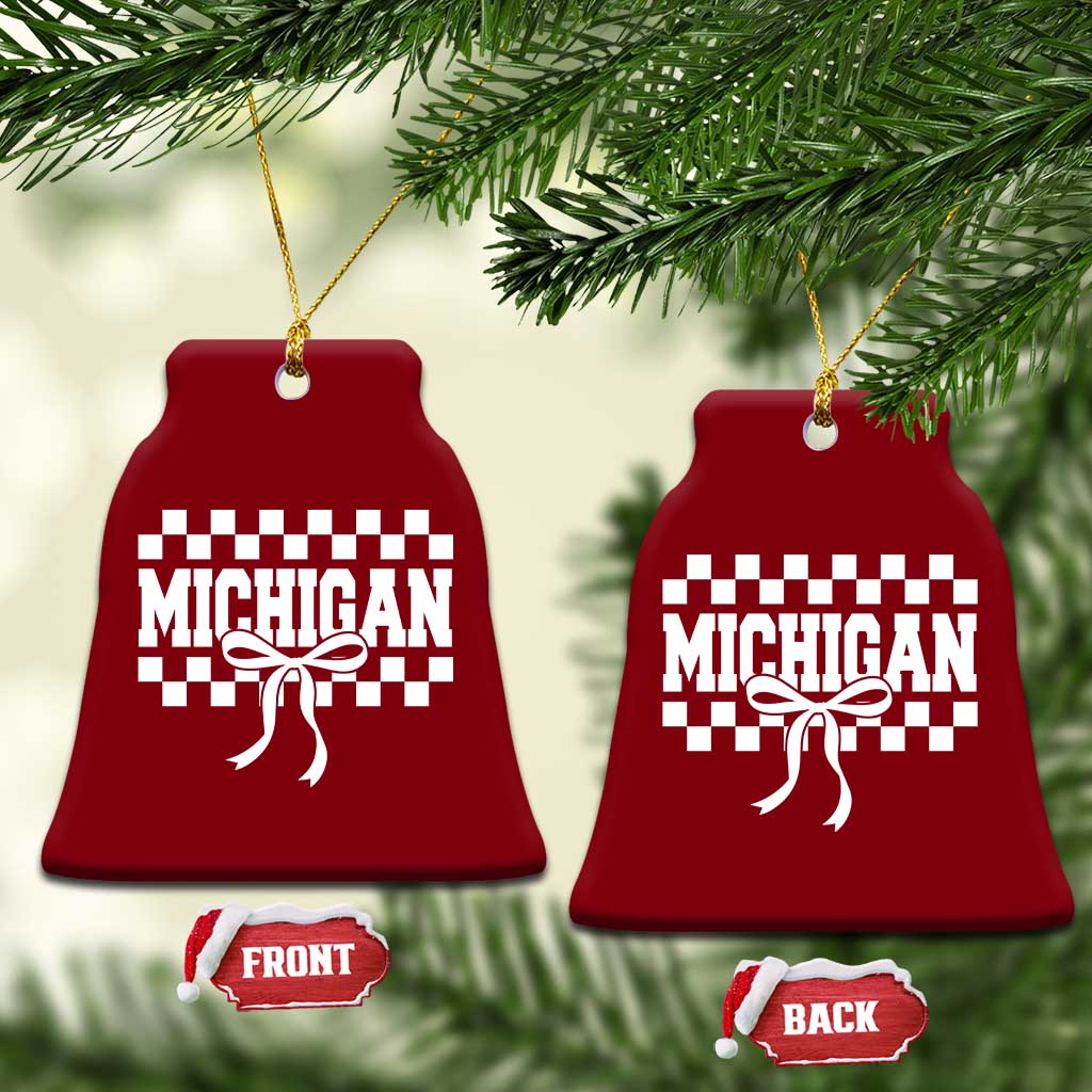 Michigan Fan Ceramic Ornament MI State Sport Coquette Bow Checkered Design Game Day TS11 Print Your Wear