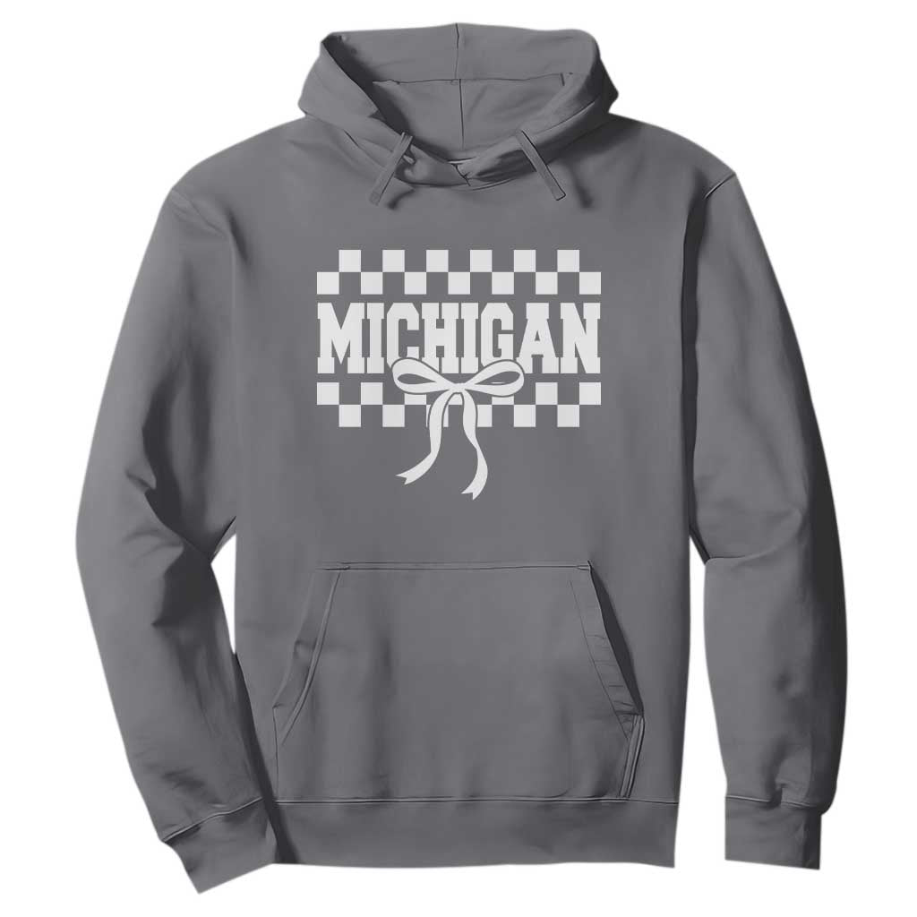 Michigan Fan Hoodie MI State Sport Coquette Bow Checkered Design Game Day TS11 Charcoal Print Your Wear