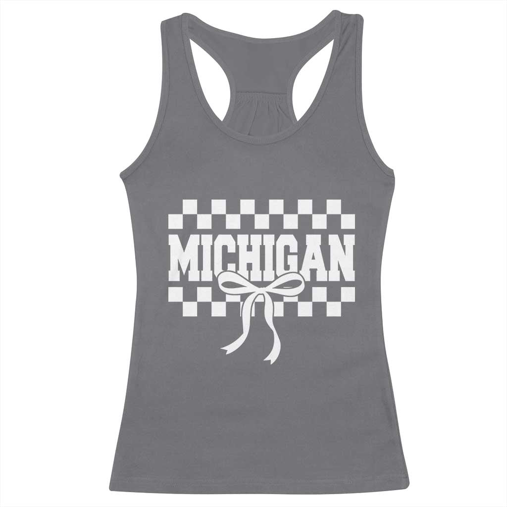 Michigan Fan Racerback Tank Top MI State Sport Coquette Bow Checkered Design Game Day TS11 Charcoal Print Your Wear