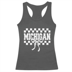 Michigan Fan Racerback Tank Top MI State Sport Coquette Bow Checkered Design Game Day TS11 Dark Heather Print Your Wear