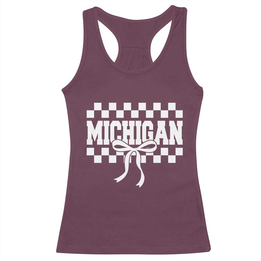 Michigan Fan Racerback Tank Top MI State Sport Coquette Bow Checkered Design Game Day TS11 Maroon Print Your Wear
